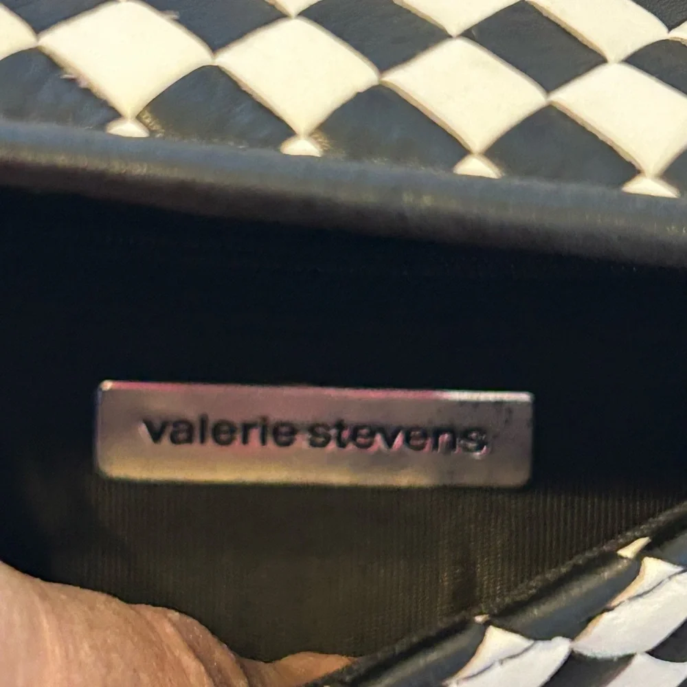 Valerie Stevens Woven Black White Leather Purse Snap‎ Closure 8”x11”. NWT